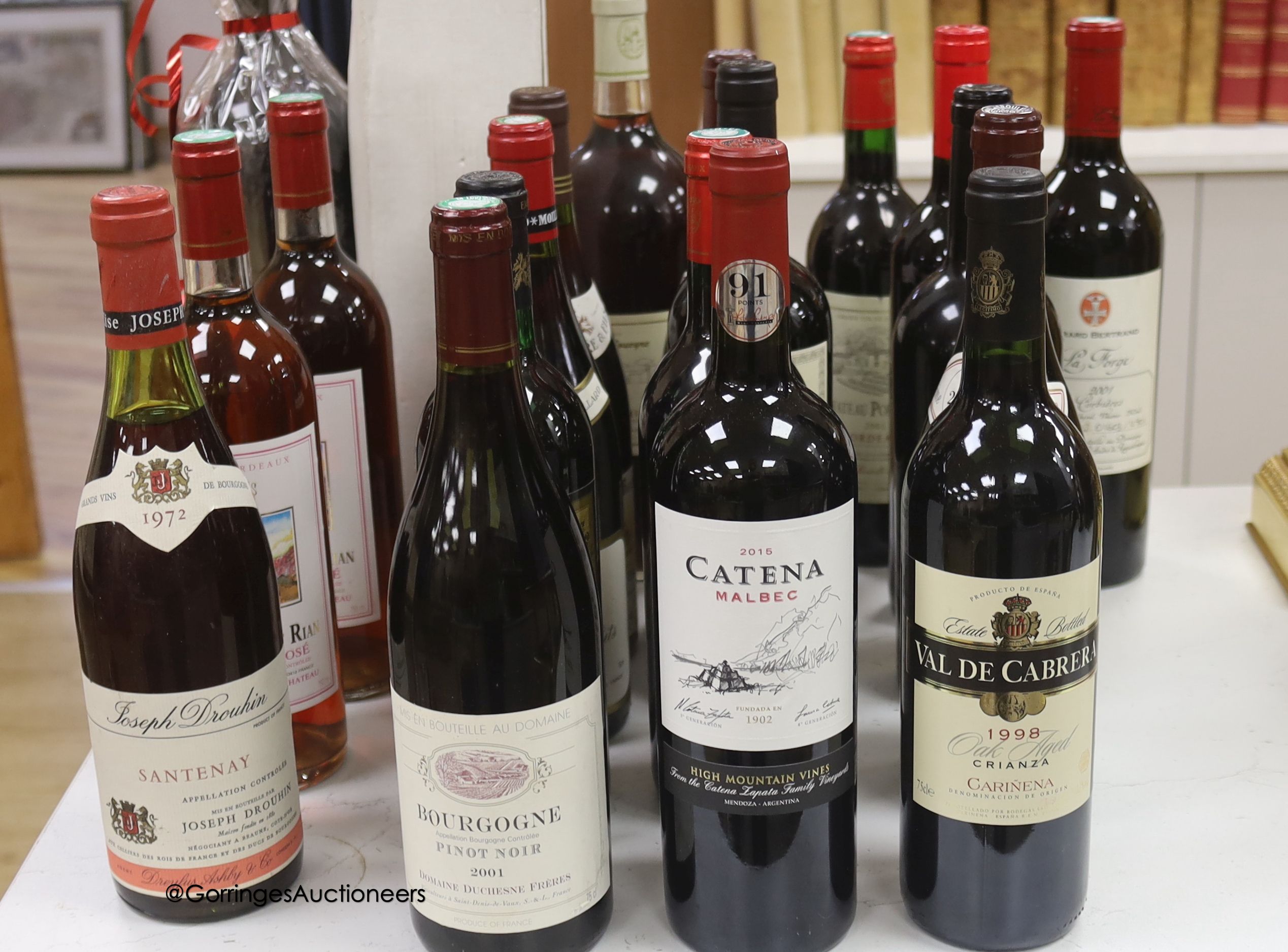 Nineteen assorted red wines including a Cabernet Sauvignon 1994, 150cl and Joseph Brown Santenay 1972